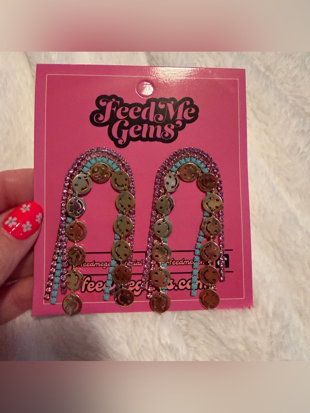 Feed me gems rare 1 of 1’s Pink and Gold Smile Sequin Drop Earrings